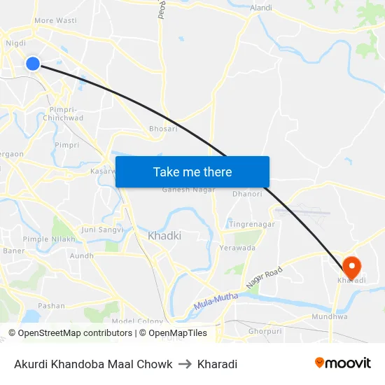 Akurdi Khandoba Maal Chowk to Kharadi map