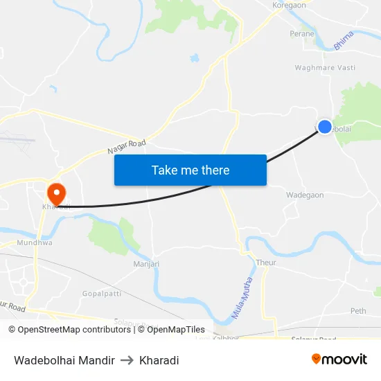 Wadebolhai Mandir to Kharadi map