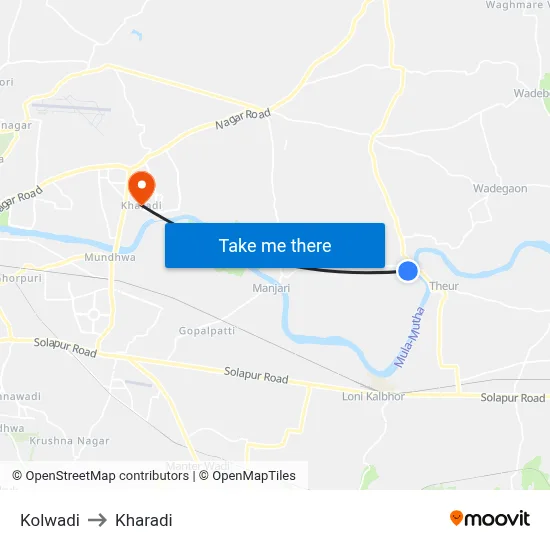 Kolwadi to Kharadi map