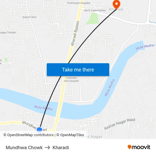 Mundhwa Chowk to Kharadi map