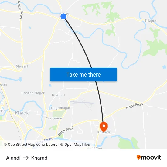 Alandi to Kharadi map