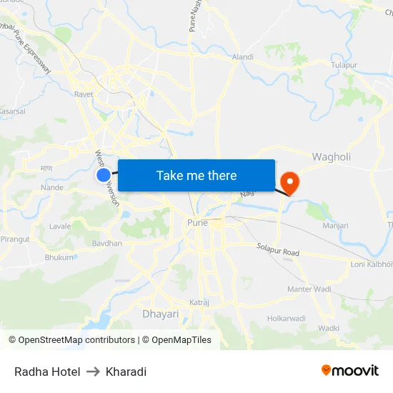 Radha Hotel to Kharadi map