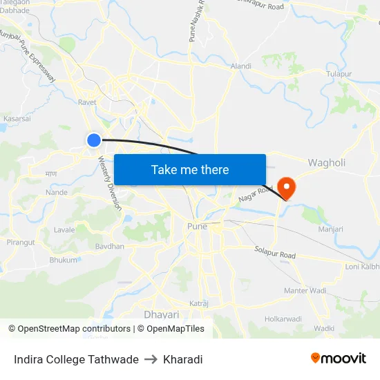 Indira College Tathwade to Kharadi map
