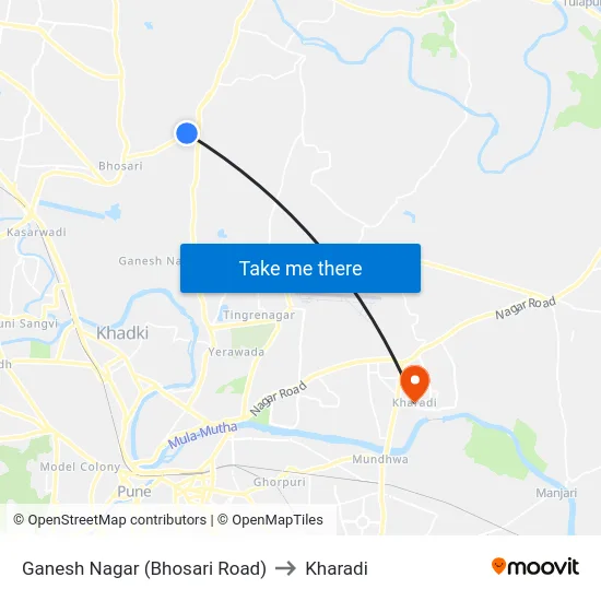 Ganesh Nagar (Bhosari Road) to Kharadi map