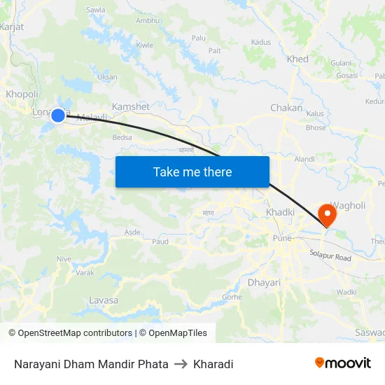 Narayani Dham Mandir Phata to Kharadi map
