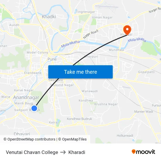 Venutai Chavan College to Kharadi map