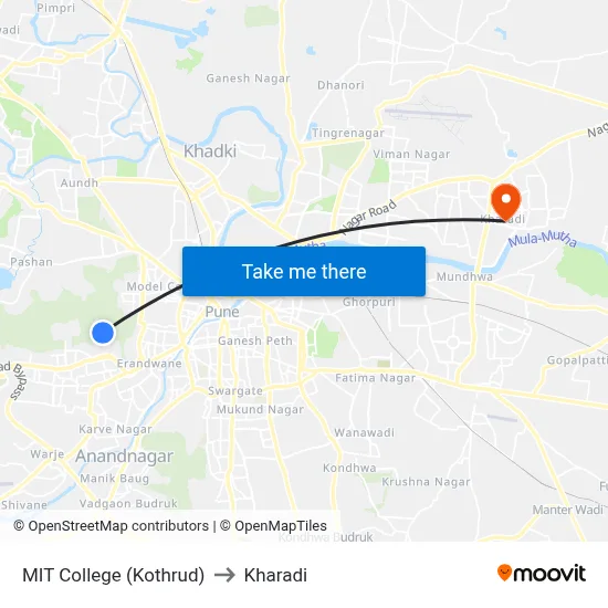 MIT College (Kothrud) to Kharadi map