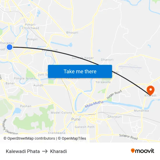 Kalewadi Phata to Kharadi map