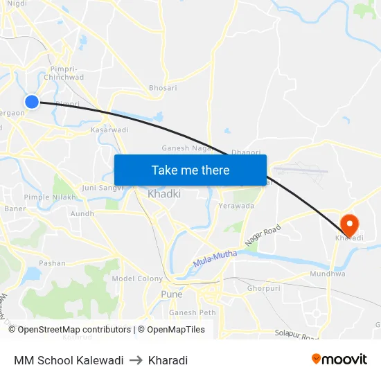 MM School Kalewadi to Kharadi map