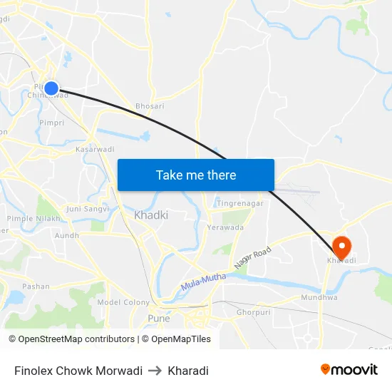 Finolex Chowk Morwadi to Kharadi map