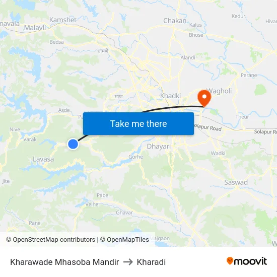 Kharawade Mhasoba Mandir to Kharadi map