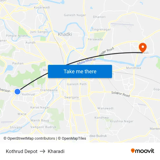 Kothrud Depot to Kharadi map
