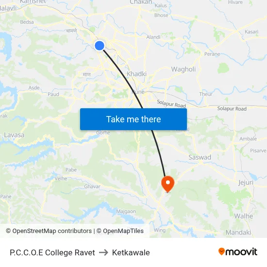 P.C.C.O.E College Ravet to Ketkawale map