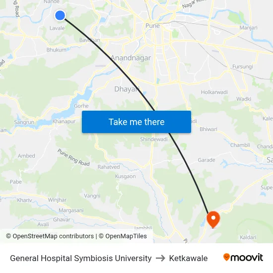 General Hospital Symbiosis University to Ketkawale map