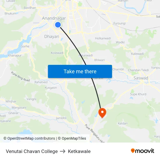 Venutai Chavan College to Ketkawale map