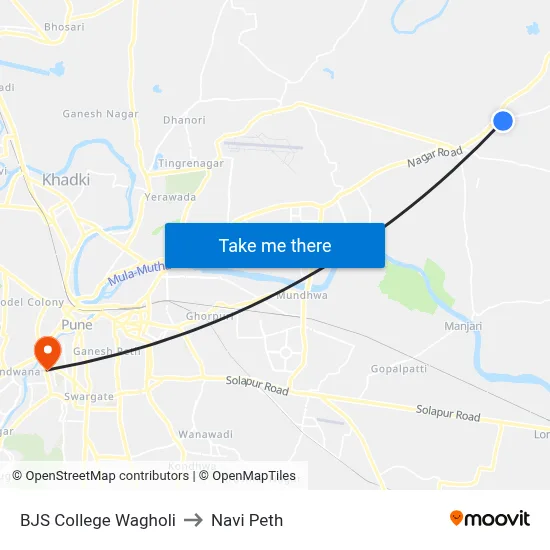 BJS College Wagholi to Navi Peth map