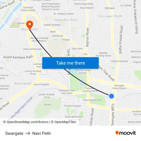 Swargate to Navi Peth map