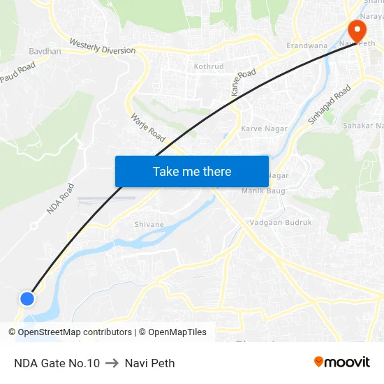 NDA Gate No.10 to Navi Peth map