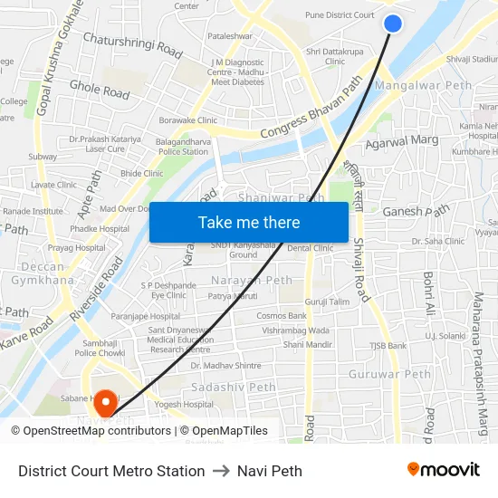 District Court Metro Station to Navi Peth map