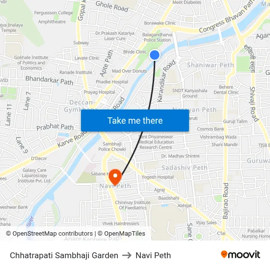 Chhatrapati Sambhaji Garden to Navi Peth map