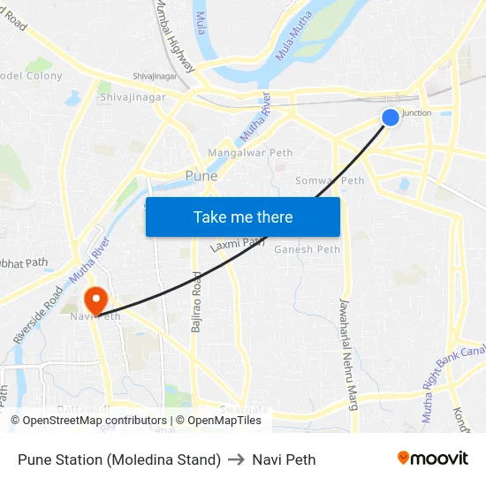 Pune Station Moledina Stand to Navi Peth map