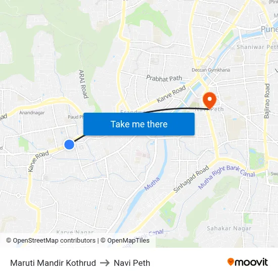 Maruti Mandir Kothrud to Navi Peth map