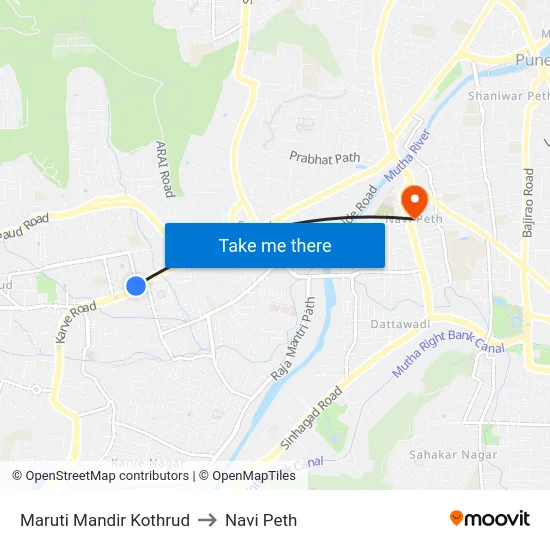 Maruti Mandir Kothrud to Navi Peth map