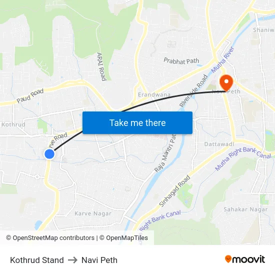 Kothrud Stand to Navi Peth map