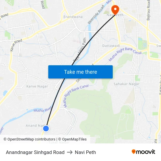 Anandnagar Sinhgad Road to Navi Peth map