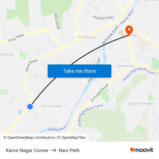 Karve Nagar Corner to Navi Peth map