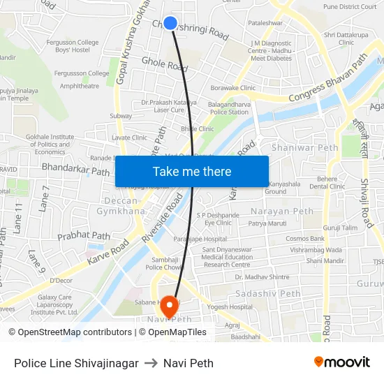 Police Line Shivajinagar to Navi Peth map