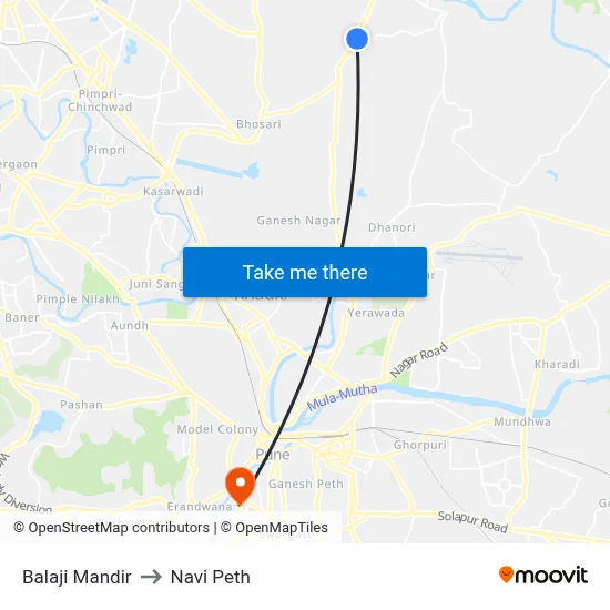 Balaji Mandir to Navi Peth map