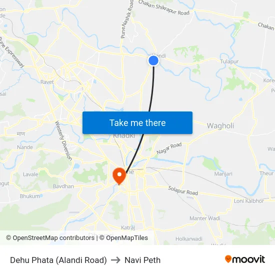 Dehu Phata (Alandi Road) to Navi Peth map