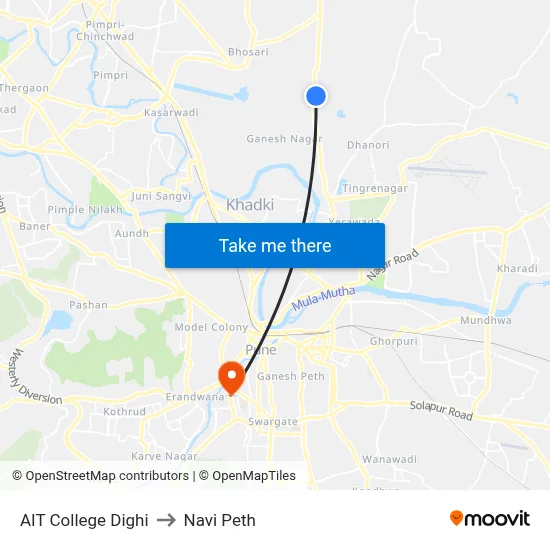 AIT College Dighi to Navi Peth map