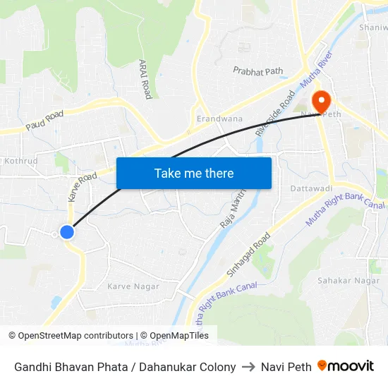 Gandhi Bhavan Phata / Dahanukar Colony to Navi Peth map