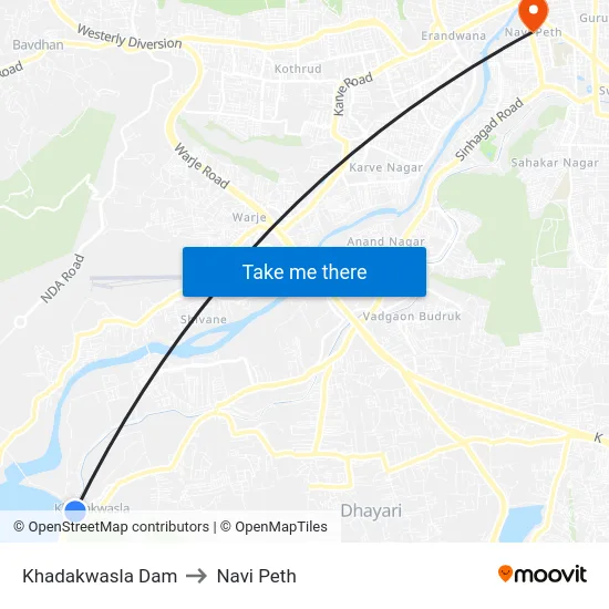 Khadakwasla Dam to Navi Peth map