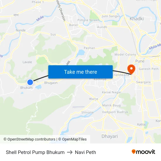 Shell Petrol Pump Bhukum to Navi Peth map