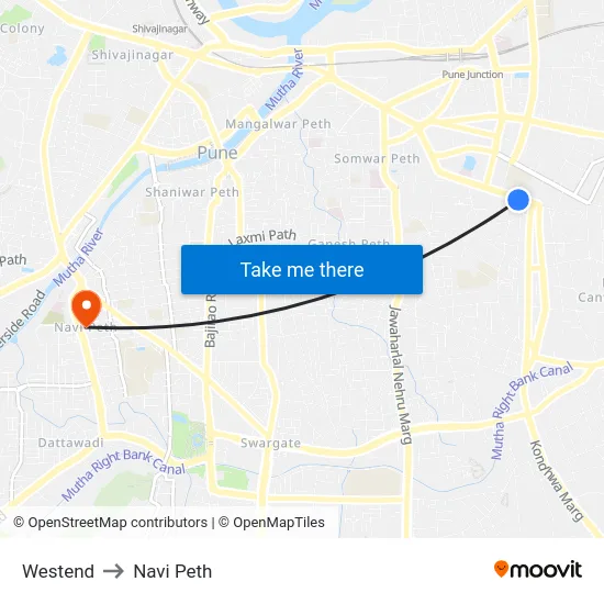Westend to Navi Peth map