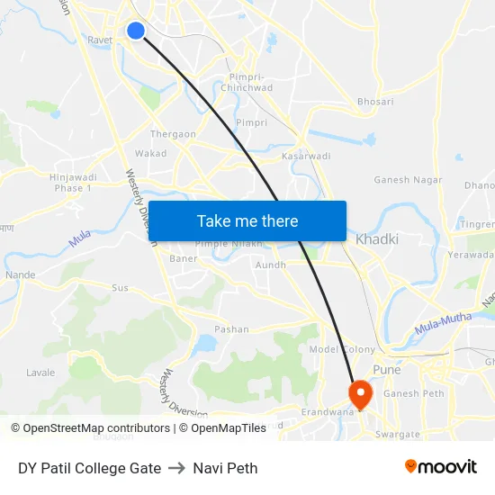 DY Patil College Gate to Navi Peth map