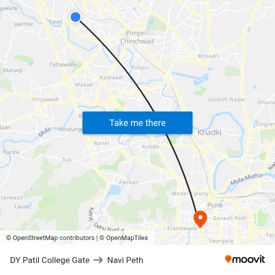 DY Patil College Gate to Navi Peth map