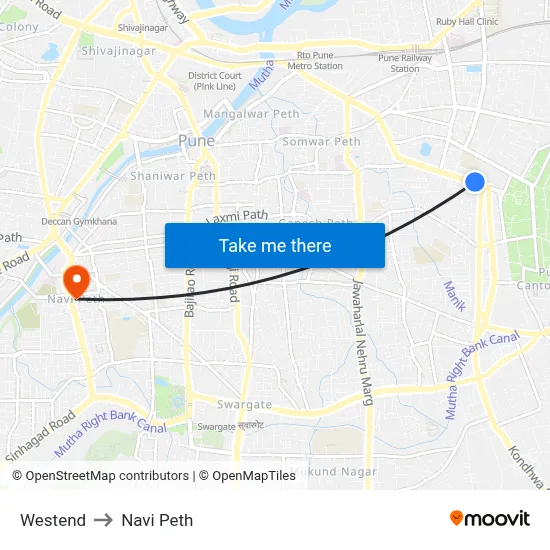 Westend to Navi Peth map