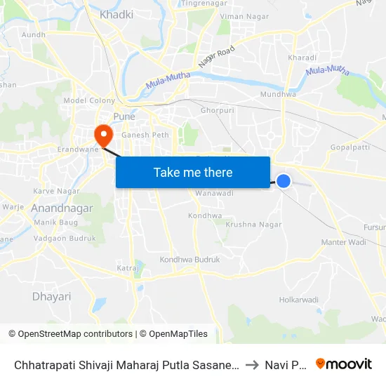 Chhatrapati Shivaji Maharaj Putla Sasane Nagar to Navi Peth map