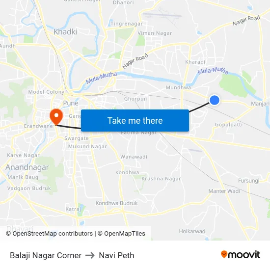 Balaji Nagar Corner to Navi Peth map