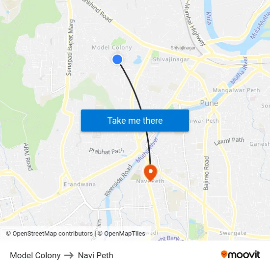 Model Colony to Navi Peth map