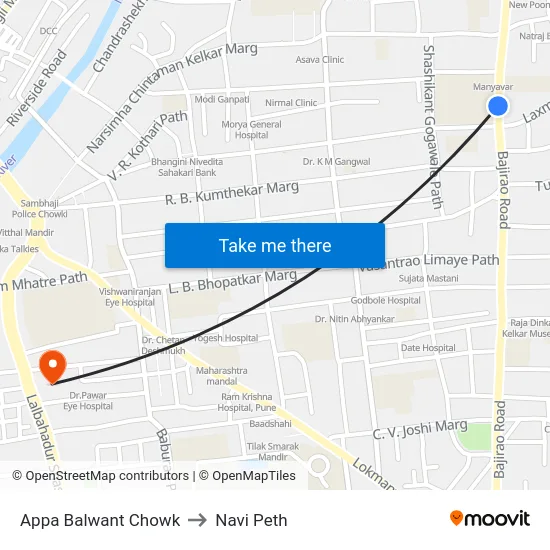 Appa Balwant Chowk to Navi Peth map