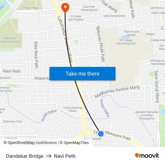 Dandekar Bridge to Navi Peth map