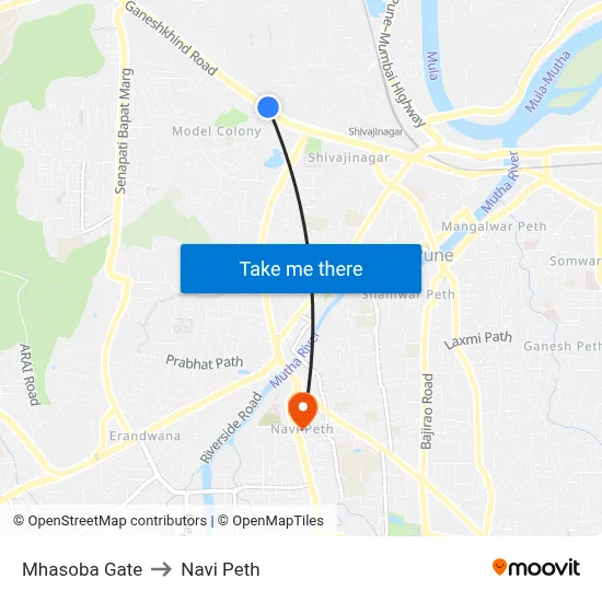 Mhasoba Gate to Navi Peth map