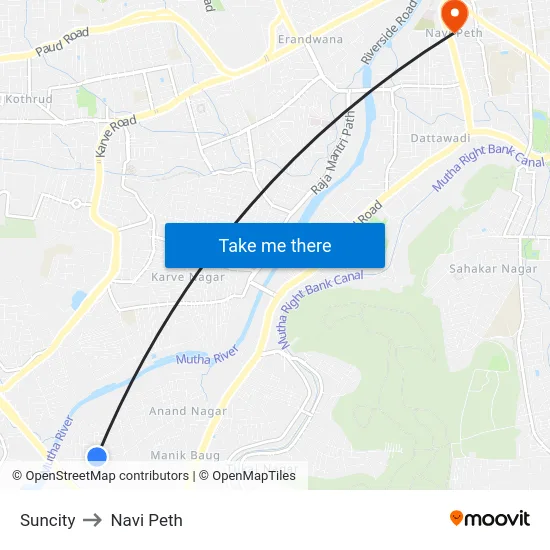 Suncity to Navi Peth map