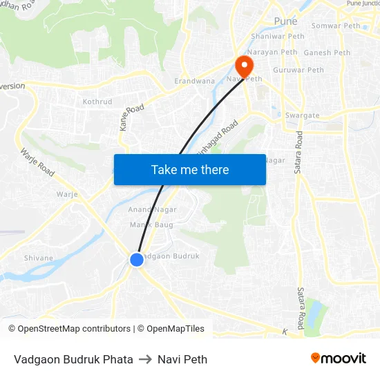 Vadgaon Budruk Phata to Navi Peth map