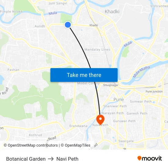 Botanical Garden to Navi Peth map